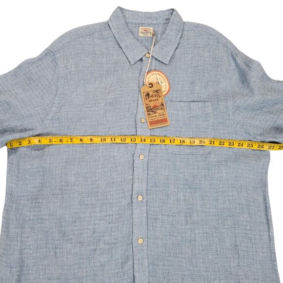 NWT Faherty Shirt Mens XXL Blue Linen Palma Short Sleeve Coastal Casual Nautical - Picture 10 of 11